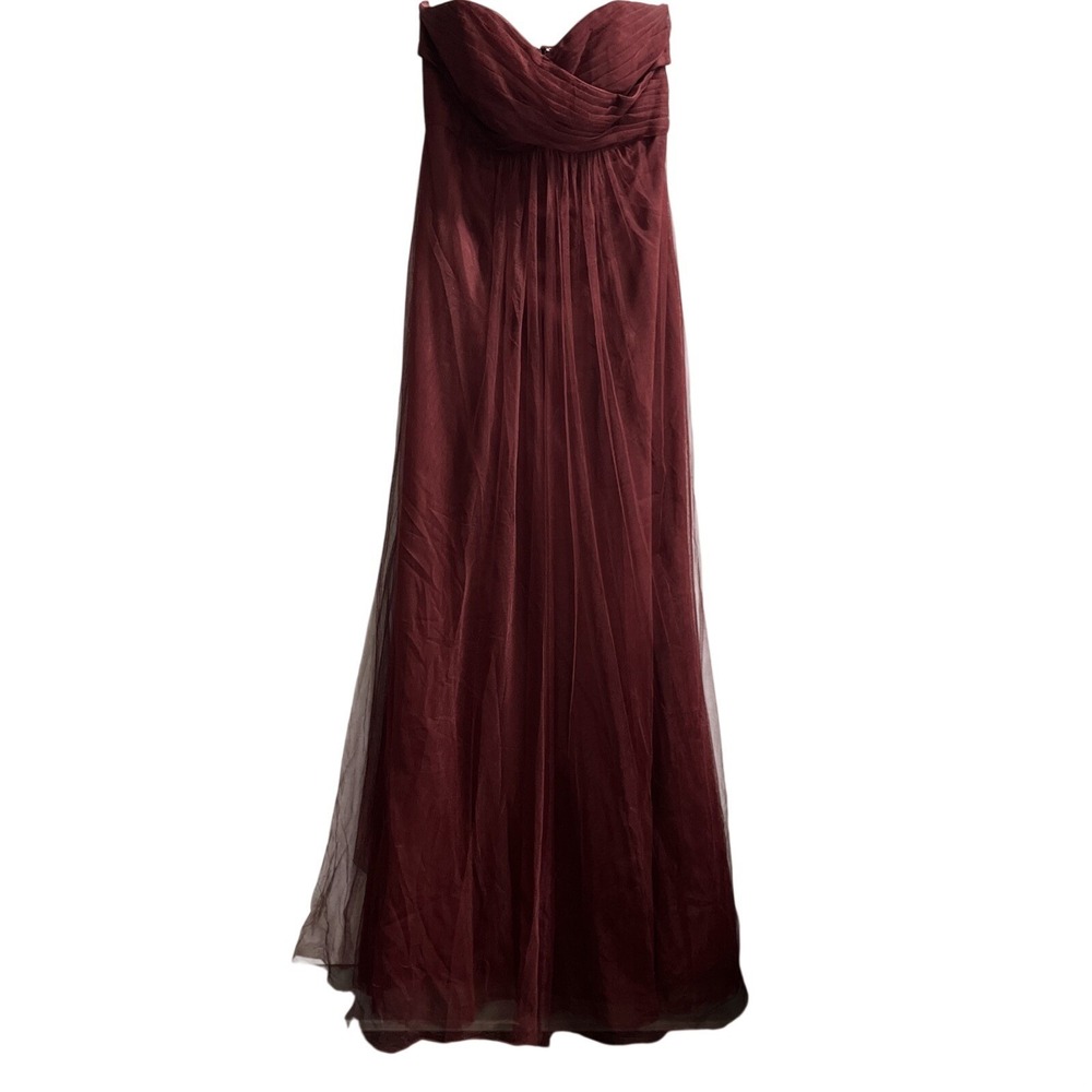Jenny Yoo Dress Womens 10 Maroon‎ Layered Mesh Tulle Strapless Gown Prom Event